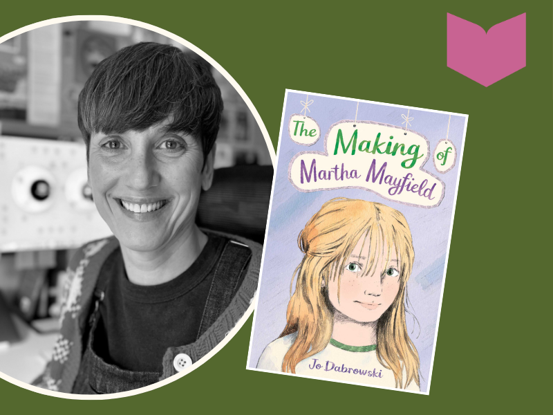 Headshot of author Jo Dabrowski with book cover Second Drafts
