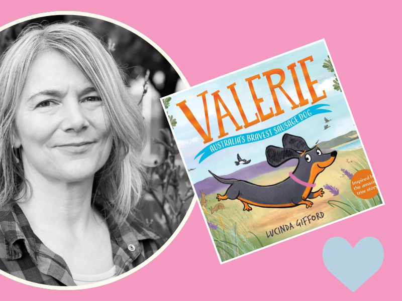 Headshot of Lucinda Gifford with book cover Valerie