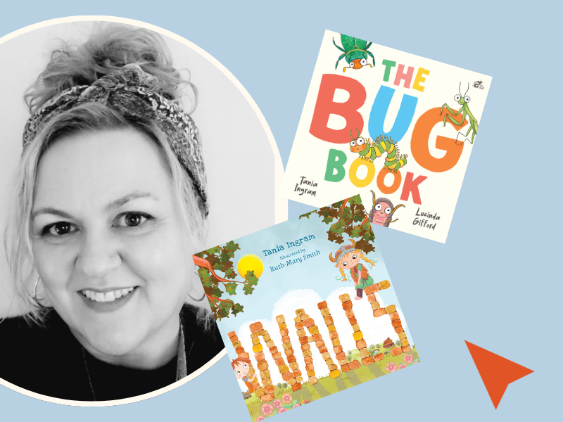 Headshot of author Tania Ingram with book cover The Bug Book and book cover Walls